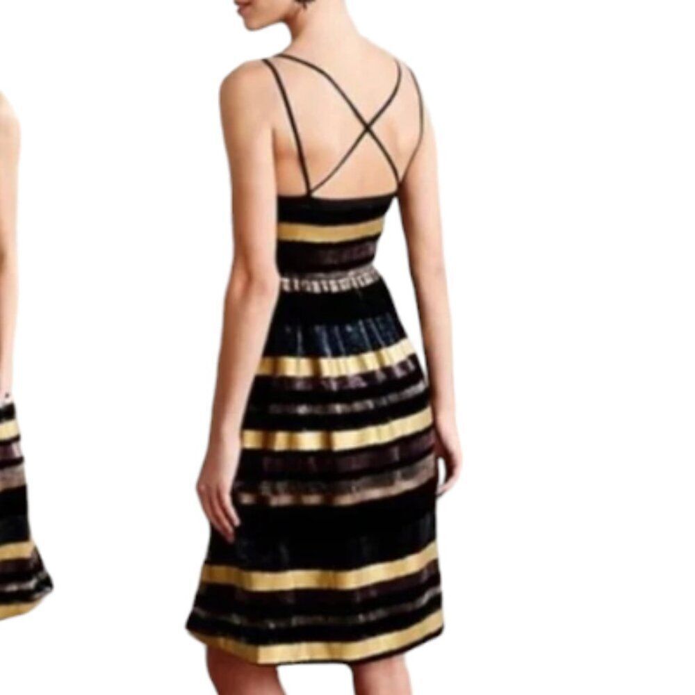 Anthropologie Wolven Ada Stripe Velvet Party Cocktail Fit Flare Dress Size 0